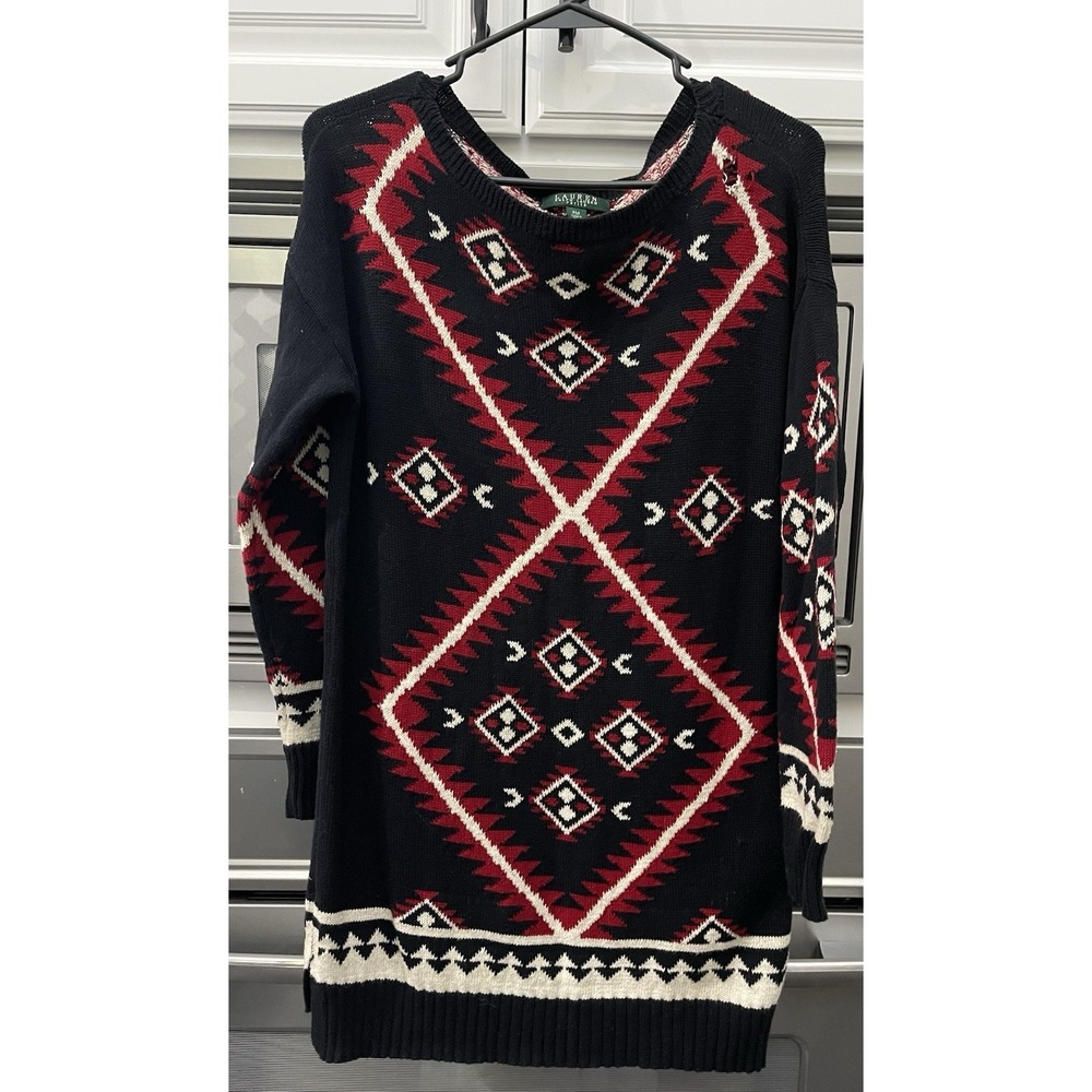 Lauren Ralph Lauren Petite Medium Long Tunic Sweater Southwest Aztec Geometric